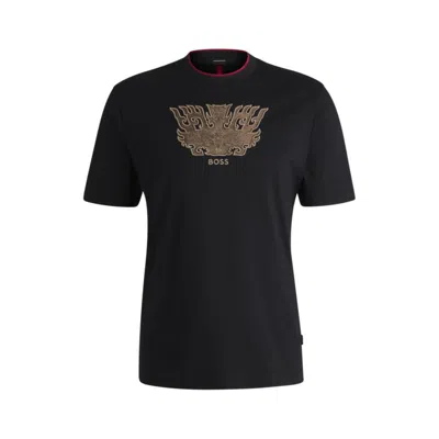 Hugo Boss X Creation Of The Gods T-shirt With Taotie Embroidery In Black
