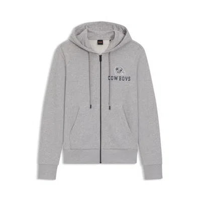 Hugo Boss X Dallas Cowboys Zip-up Hoodie With Alternative Logo In Silver