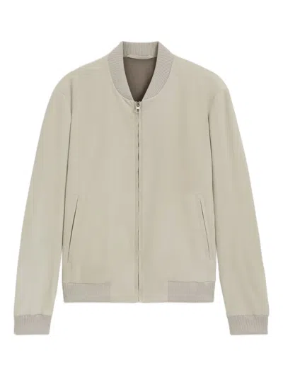 Hugo Boss X David Beckham Leather Bomber Jacket In Neutral