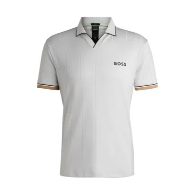 Hugo Boss X Matteo Berrettini Active Polo Shirt With Four-way Stretch In Grey