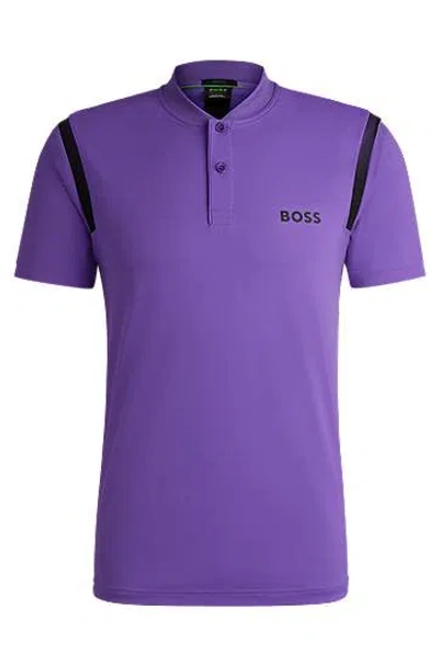 Hugo Boss X Matteo Berrettini Active Polo Shirt With Moisture Control In Purple