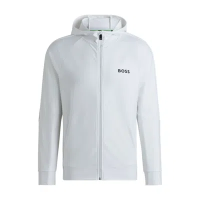 Hugo Boss Boss X Matteo Berrettini Regular-fit Zip-up Hoodie With Signature-stripe Artwork In White