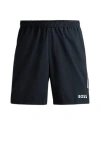 Hugo Boss X Matteo Berrettini Water-repellent Shorts With Logo Print In Dark Blue