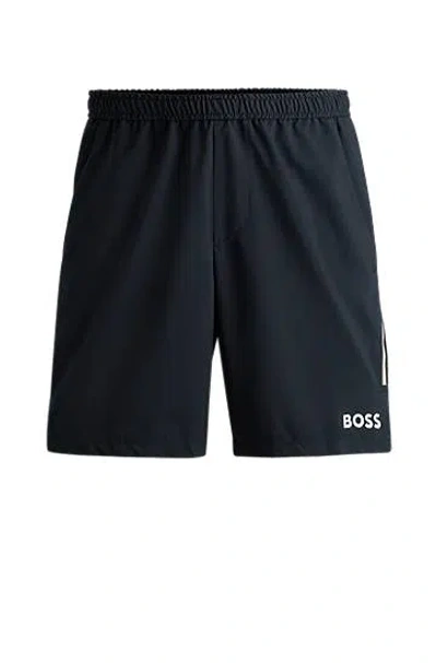Hugo Boss X Matteo Berrettini Water-repellent Shorts With Logo Print In Dark Blue