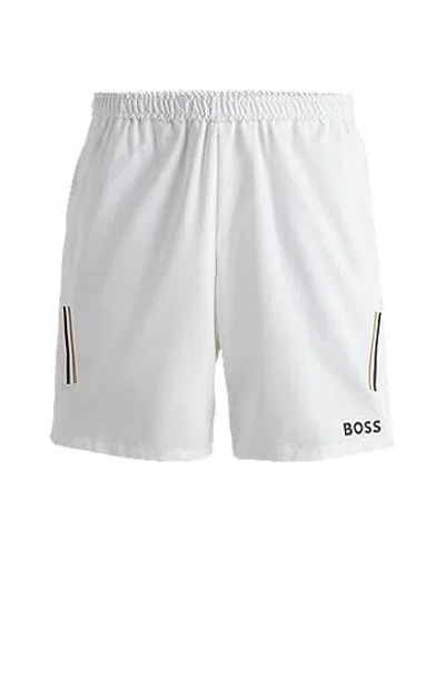 Hugo Boss X Matteo Berrettini Water-repellent Shorts With Logo Print In White