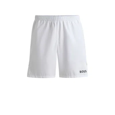 Hugo Boss Quick-drying Regular-fit Shorts With Logo Print In White