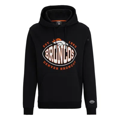 Hugo Boss X Nfl Cotton-blend Hoodie With Collaborative Branding In Charcoal