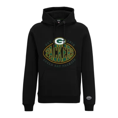 Hugo Boss X Nfl Cotton-blend Hoodie With Collaborative Branding In Charcoal