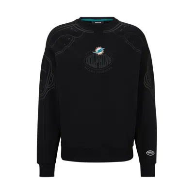 Hugo Boss Boss X Nfl Cotton-blend Sweatshirt With Collaborative Branding In Dolphins
