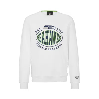 Hugo Boss Boss X Nfl Cotton-blend Sweatshirt With Collaborative Branding In Patriots Blue