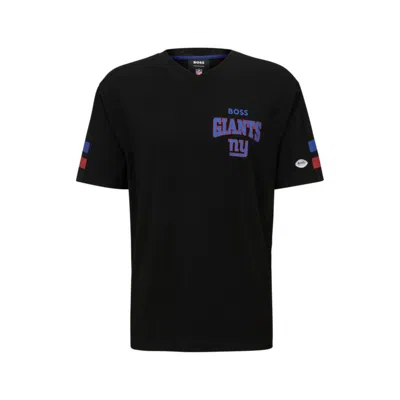 Hugo Boss Boss X Nfl Cotton-blend T-shirt With Collaborative Branding In Giants