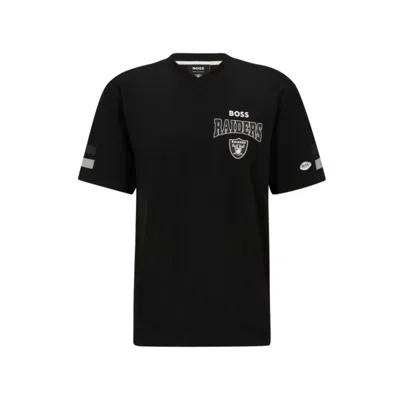 Hugo Boss Boss X Nfl Cotton-blend T-shirt With Collaborative Branding In Raiders