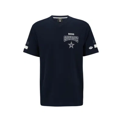 Hugo Boss Boss X Nfl Cotton-blend T-shirt With Collaborative Branding In Cowboys