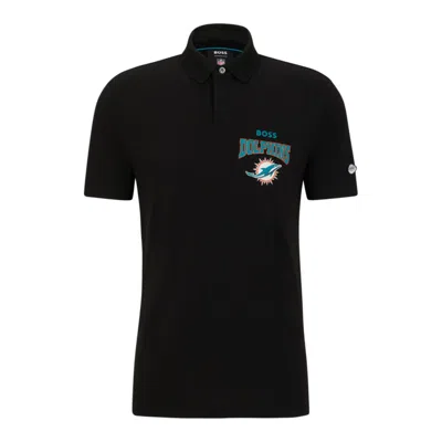 Hugo Boss Boss X Nfl Cotton-piqu Polo Shirt With Collaborative Branding In Dolphins