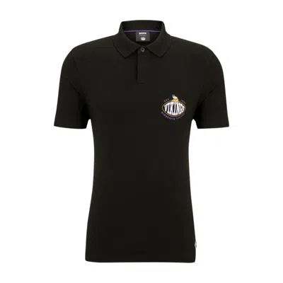 Hugo Boss Boss X Nfl Cotton-piqu Polo Shirt With Collaborative Branding In Vikings