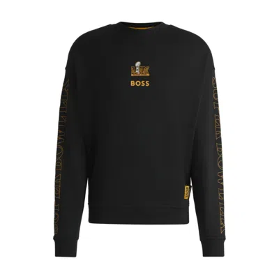Hugo Boss X Nfl Cotton Sweatshirt With Gold-tone Embroidery In Black