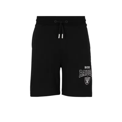 Hugo Boss Boss X Nfl Cotton-terry Shorts With Collaborative Branding In Raiders