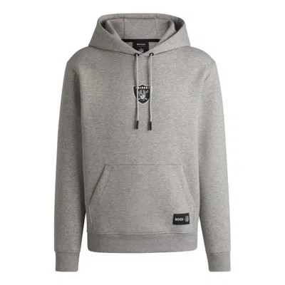 Hugo Boss X Nfl Interlock Hoodie With Special Branding In Gray