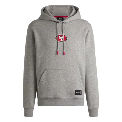 Hugo Boss X Nfl Interlock Hoodie With Special Branding In Gray