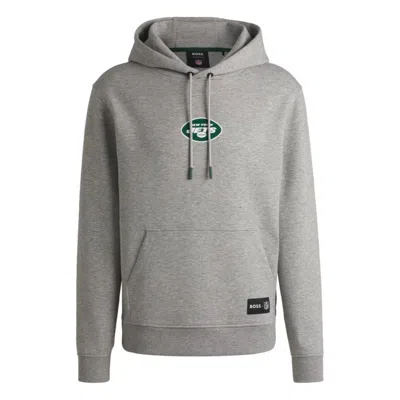 Hugo Boss X Nfl Interlock Hoodie With Special Branding In Gray