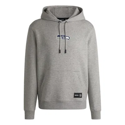 Hugo Boss X Nfl Interlock Hoodie With Special Branding In Gray