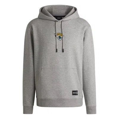 Hugo Boss X Nfl Interlock Hoodie With Special Branding In Gray
