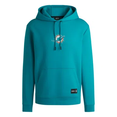 Hugo Boss X Nfl Interlock Hoodie With Special Branding In Green