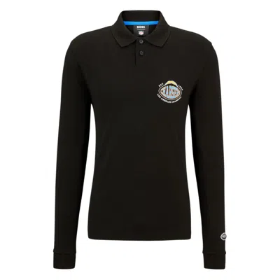 Hugo Boss Boss X Nfl Long-sleeved Polo Shirt With Collaborative Branding In Rams
