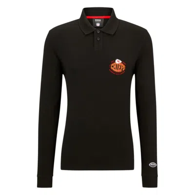 Hugo Boss Boss X Nfl Long-sleeved Polo Shirt With Collaborative Branding In Multi