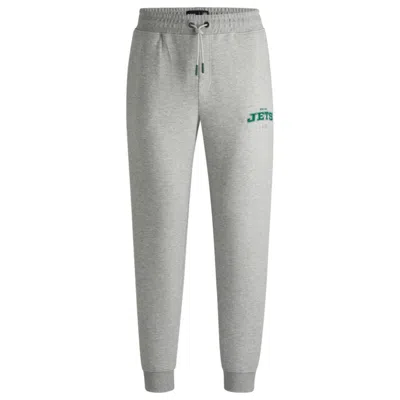Hugo Boss X Nfl Signature-tape Tracksuit Bottoms With Special Branding In Gray