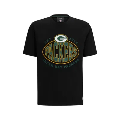 Hugo Boss Boss X Nfl Stretch-cotton T-shirt With Collaborative Branding In Packers