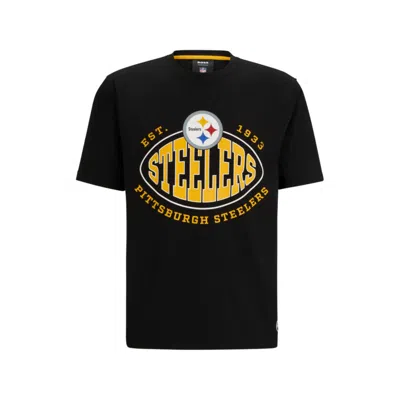 Hugo Boss Boss X Nfl Stretch-cotton T-shirt With Collaborative Branding In Steelers