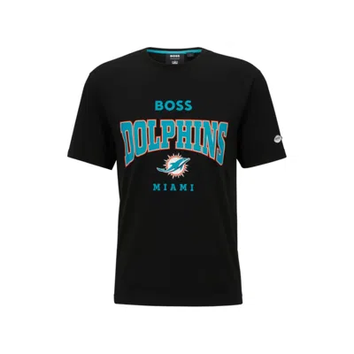 Hugo Boss Boss X Nfl Stretch-cotton T-shirt With Collaborative Branding In Dolphins