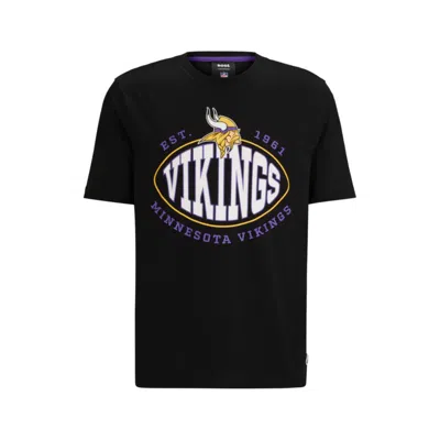 Hugo Boss Boss X Nfl Stretch-cotton T-shirt With Collaborative Branding In Vikings