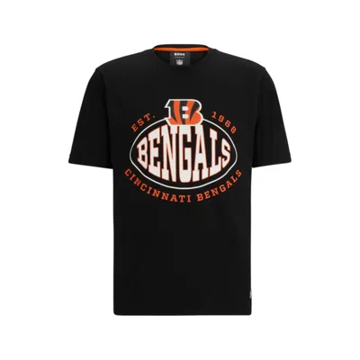 Hugo Boss Boss X Nfl Stretch-cotton T-shirt With Collaborative Branding In Bengals