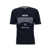 Hugo Boss Boss X Nfl Stretch-cotton T-shirt With Collaborative Branding In Blue