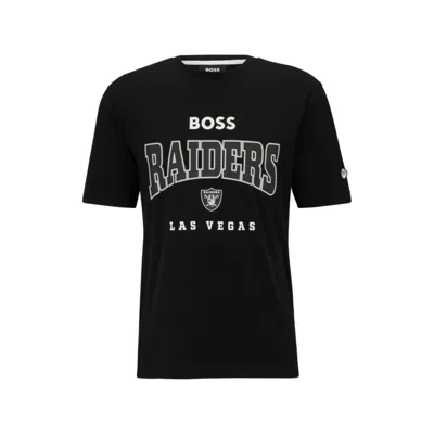 Hugo Boss Boss X Nfl Stretch-cotton T-shirt With Collaborative Branding In Raiders