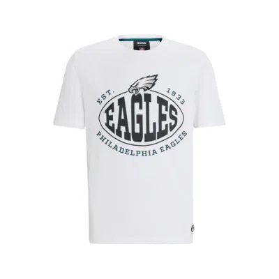 Hugo Boss Boss X Nfl Stretch-cotton T-shirt With Collaborative Branding In Eagles