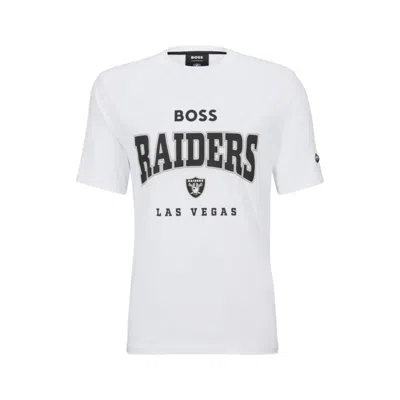 Hugo Boss Boss X Nfl Stretch-cotton T-shirt With Collaborative Branding In Raiders