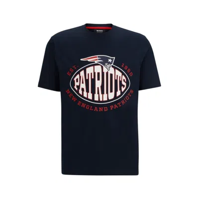 Hugo Boss Boss X Nfl Stretch-cotton T-shirt With Collaborative Branding In Patriots