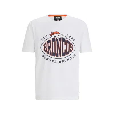 Hugo Boss Boss X Nfl Stretch-cotton T-shirt With Collaborative Branding In Broncos