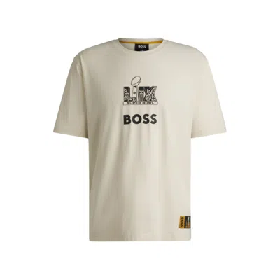 Hugo Boss X Nfl Stretch-cotton T-shirt With Gold-tone Artwork In Open White
