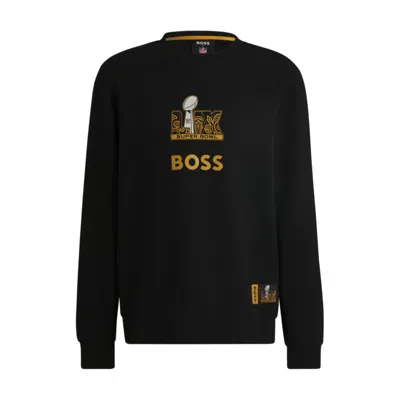 Hugo Boss X Nfl Stretch Sweatshirt With Gold-tone Artwork In Black