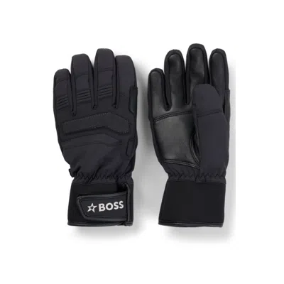 Hugo Boss Boss X Perfect Moment Mixed-material Ski Gloves With Leather In Black