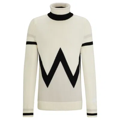 Hugo Boss Boss X Perfect Moment Virgin-wool Sweater With Stripe Intarsia In Light Beige