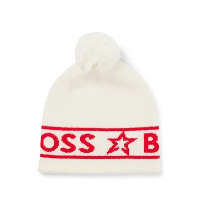 Hugo Boss Boss X Perfect Moment Wool Beanie Hat With Logo Intarsia In White