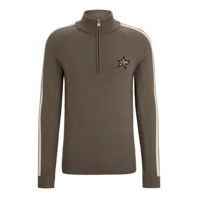 Hugo Boss Boss X Perfect Moment Zip-neck Sweater In Virgin Wool In Light Beige