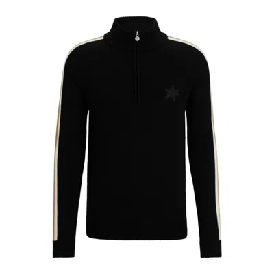 Hugo Boss Boss X Perfect Moment Zip-neck Sweater In Virgin Wool In Black