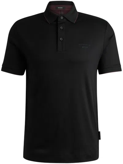 Hugo Boss Stretch-cotton Polo Shirt With Foil-print Logo In Black