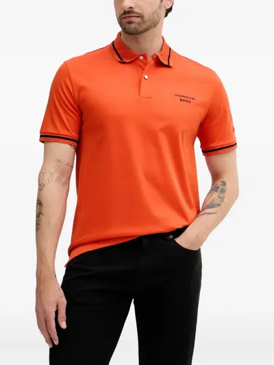 Hugo Boss X Porsche Parris Ribbed-collar Polo Shirt In Orange